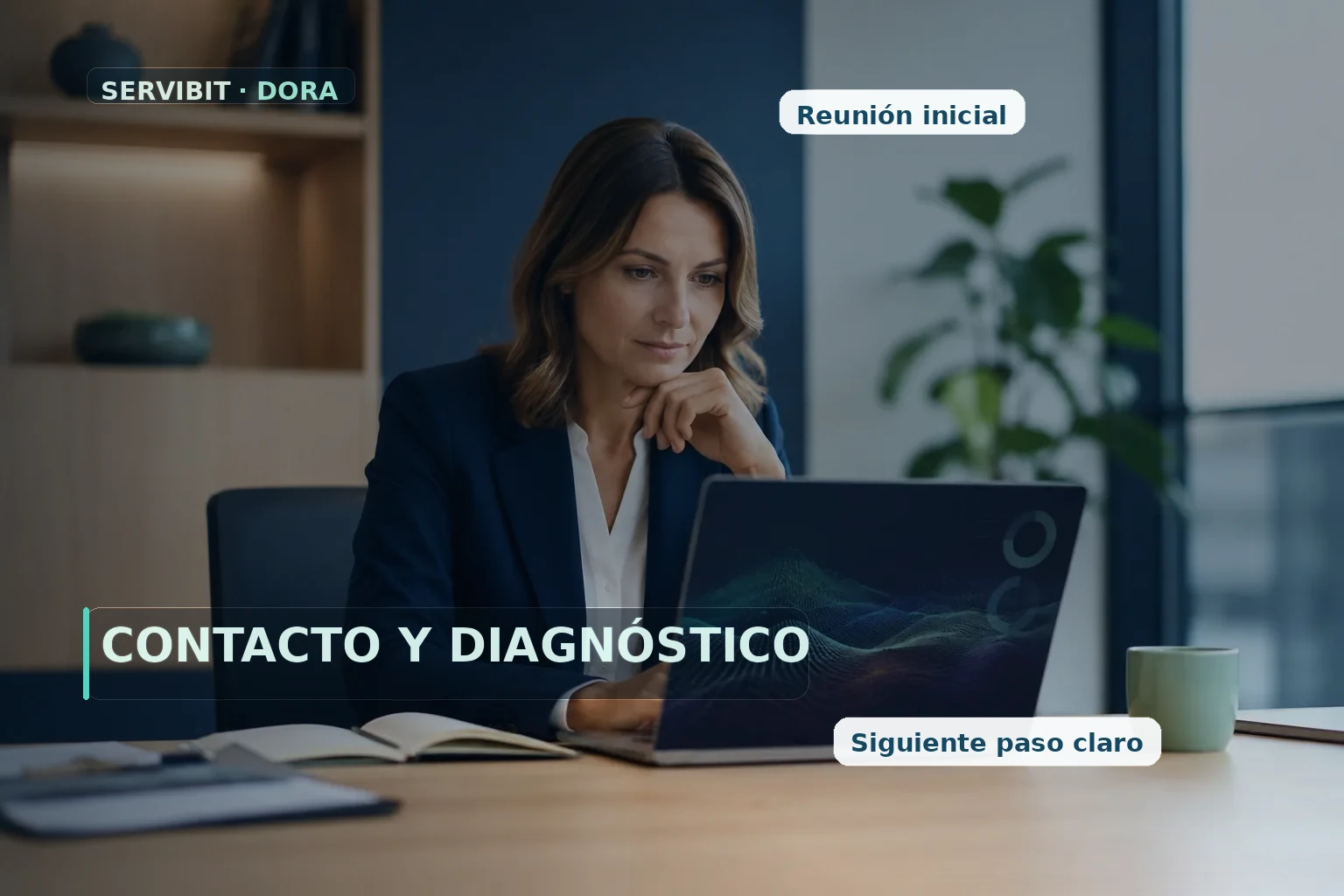 Consultora preparando una reunión de diagnóstico de resiliencia operativa digital